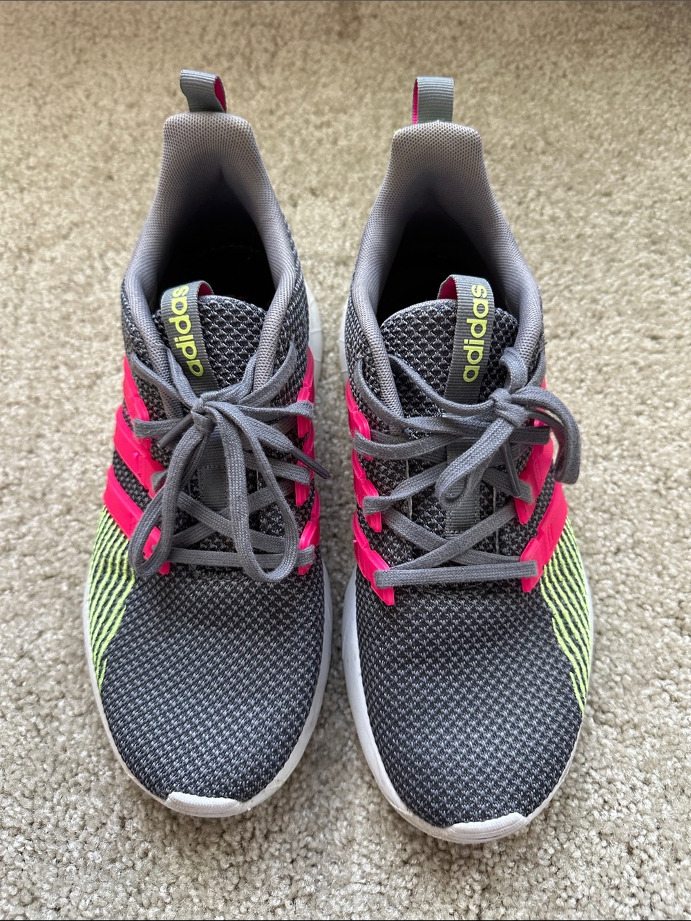 adidas Queststar Flow-Gray Mesh & Neon Yellow and Pink Athletic Sneakers 8